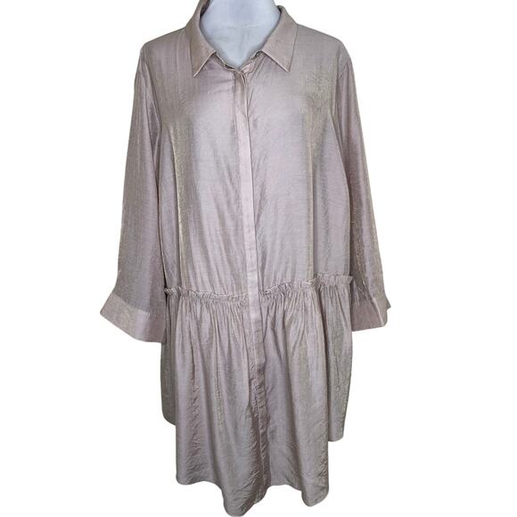 Refinity by City Chic Tunic Top XXL Shell Metallic Shimmer Button Ruffle Mauve - Picture 1 of 12